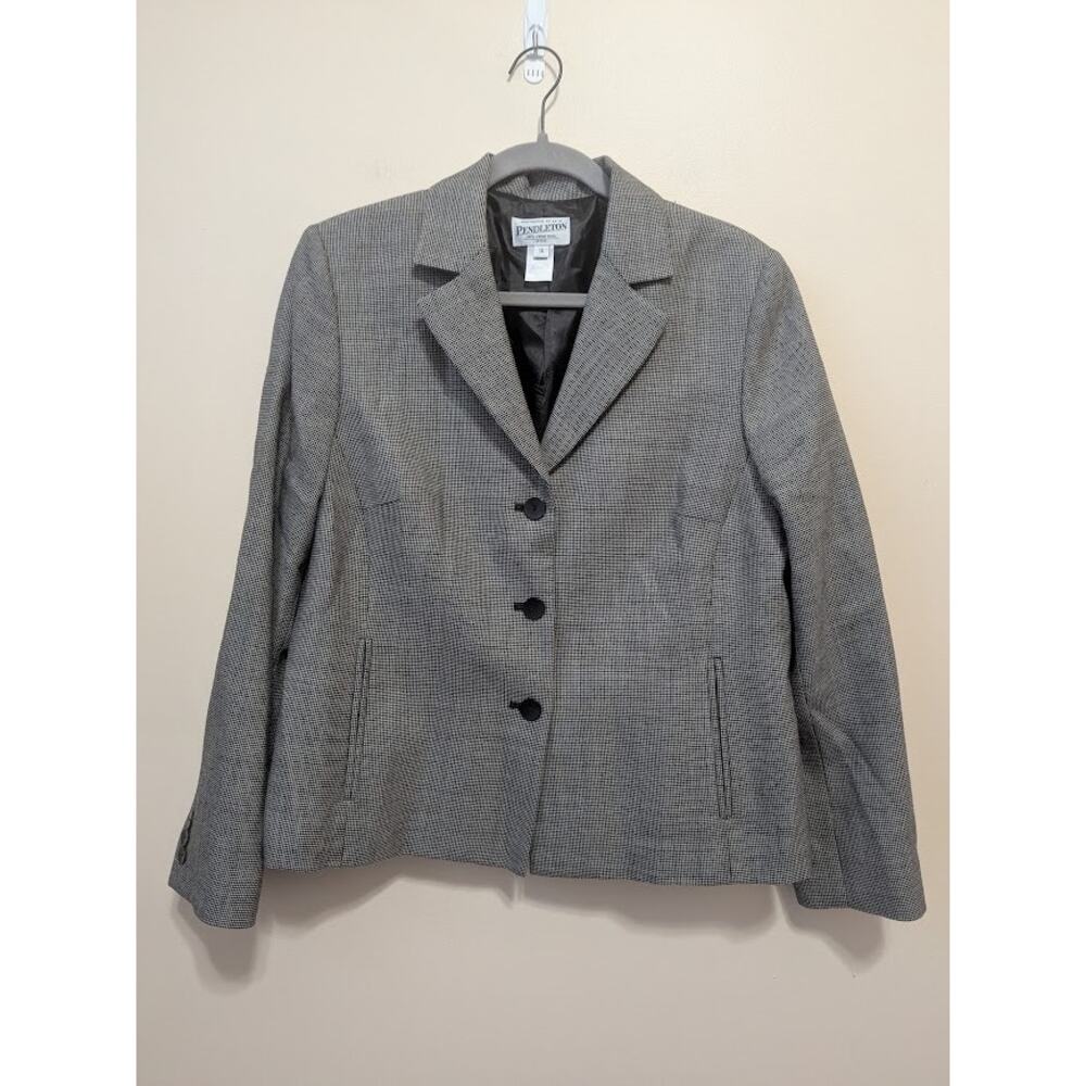 Pendleton Gray Lined Blazer Women Dress Jacket Size 14 100% virgin wool